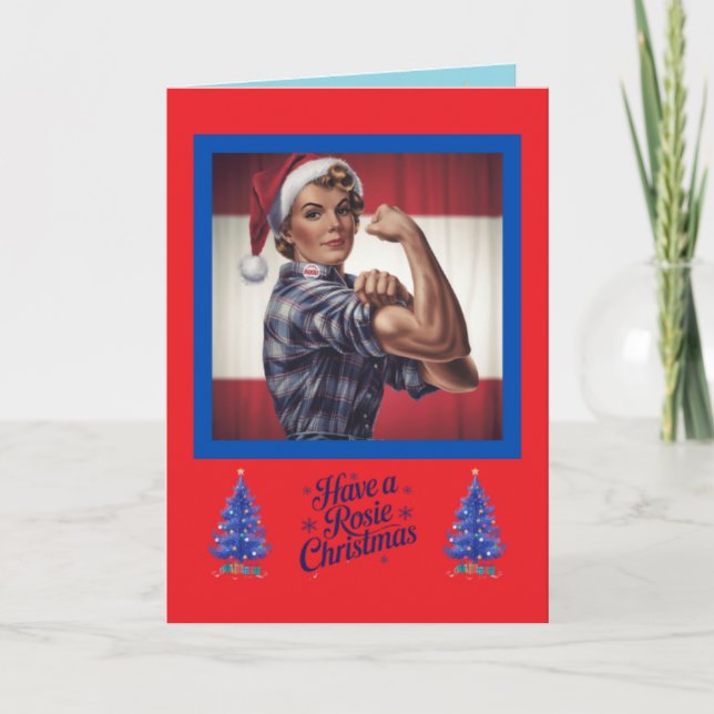 Tarjeta Festiva Navidades de Rosie the Riveter (Anverso)