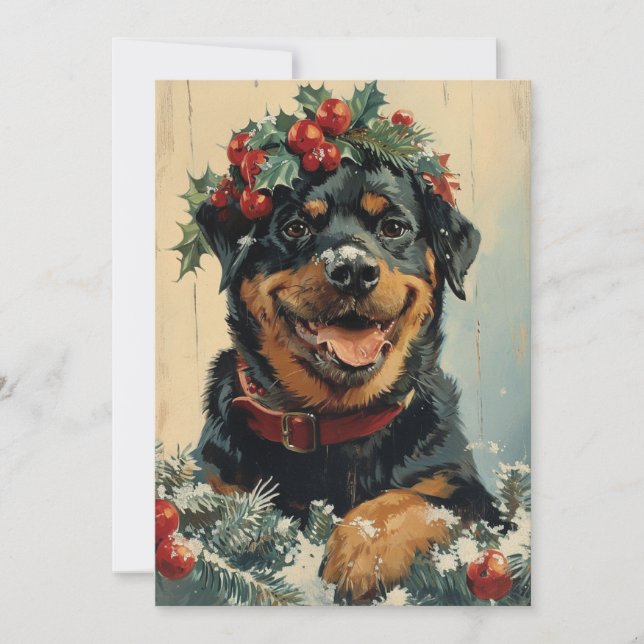Tarjeta Festiva Navidades de Rottweiler (Anverso)