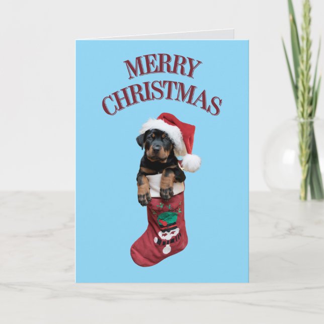 Tarjeta Festiva Navidades de Rottweiler (Anverso)