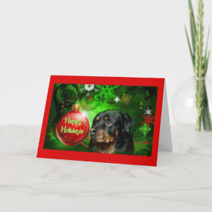 Tarjeta Festiva Navidades de Rottweiler con bolas de vacaciones fe