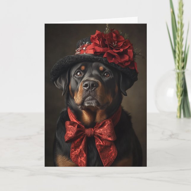 Tarjeta Festiva Navidades de Rottweiler de Victoria (Anverso)