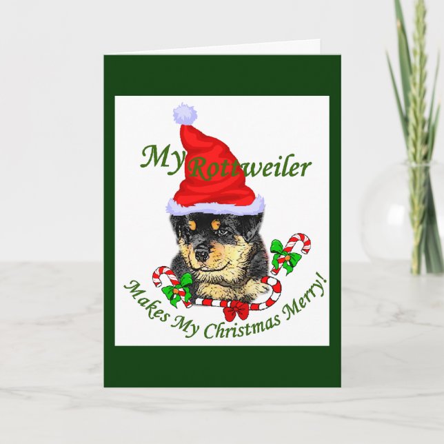 Tarjeta Festiva Navidades de Rottweiler Merry (Anverso)