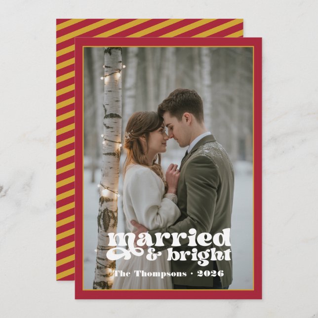 Tarjeta Festiva Navidades de Ruby & Gold Newlyweds (Anverso / Reverso)