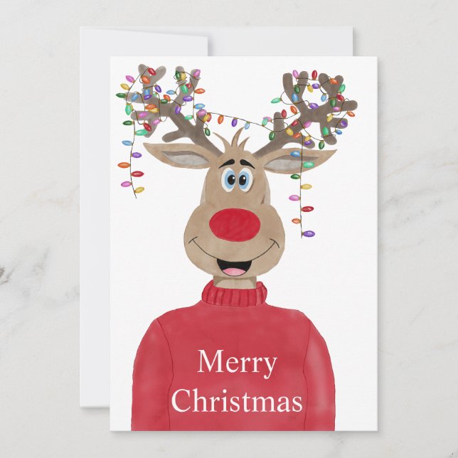 Tarjeta Festiva Navidades de Rudolph iluminan reno (Anverso)