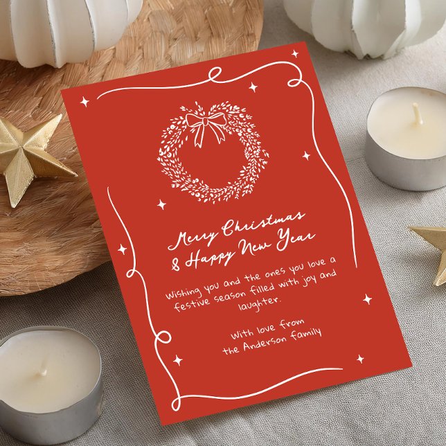 Tarjeta Festiva Navidades de Rustic Doodle Wreath (Subido por el creador)