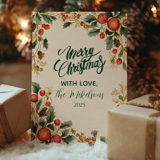 Tarjeta Festiva Navidades de Rustic Holly Pomegranate (Subido por el creador)