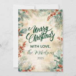 Tarjeta Festiva Navidades de Rustic Holly y Pine