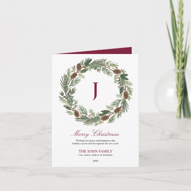 Tarjeta Festiva Navidades de Rustic Pine Wreath (Anverso)