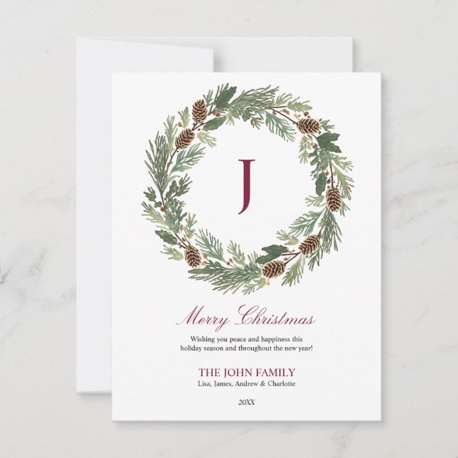Tarjeta Festiva Navidades de Rustic Pine Wreath (Anverso)