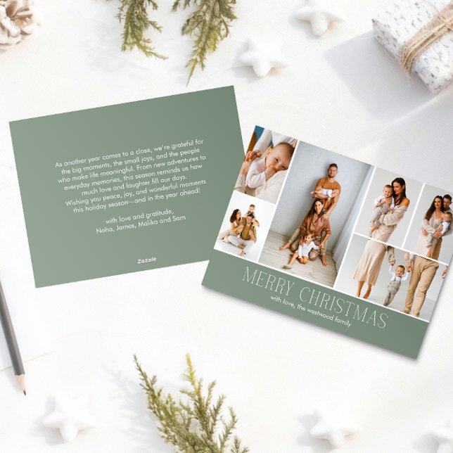 Tarjeta Festiva NAVIDADES de SAGE Elegant 6 Collage Photo message (Subido por el creador)