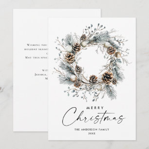 Tarjeta Festiva Navidades De Sage Green Country Wreath Pine Cones