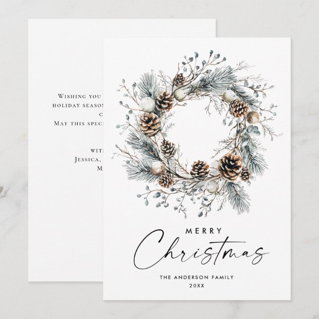 Tarjeta Festiva Navidades De Sage Green Country Wreath Pine Cones (Anverso / Reverso)