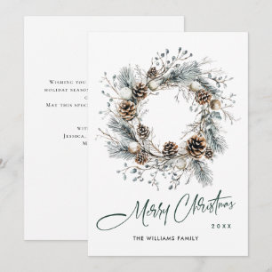 Tarjeta Festiva Navidades De Sage Green Country Wreath Pine Cones