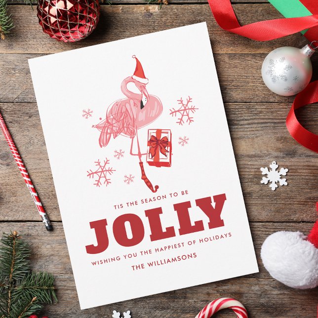 Tarjeta Festiva Navidades De Saludos Tropicales De Flamingo Rosa (Pink Flamingo Tropical Greetings Christmas Holiday Card)