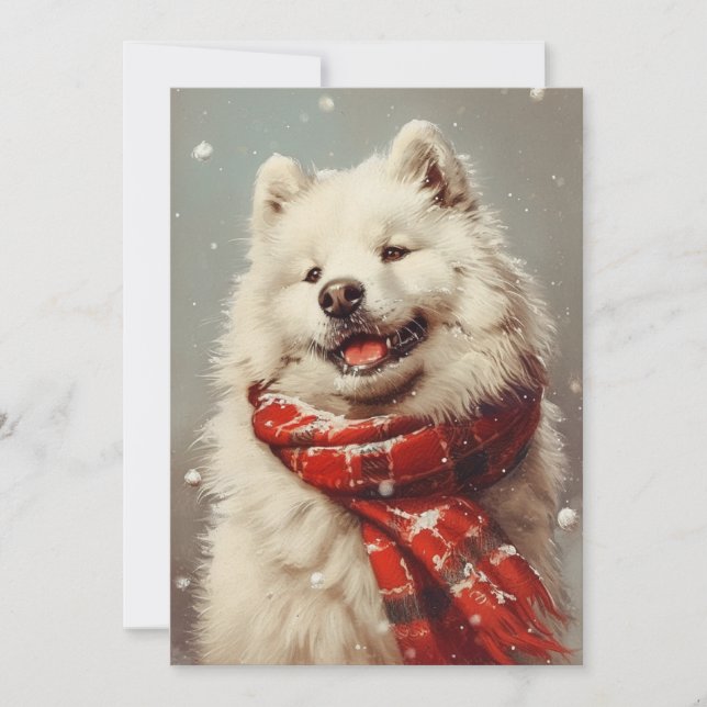 Tarjeta Festiva Navidades de Samoyed (Anverso)