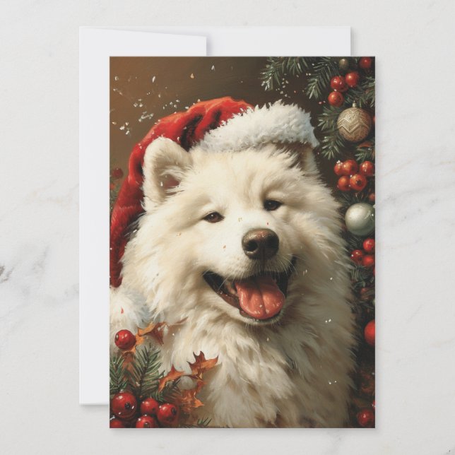 Tarjeta Festiva Navidades de Samoyed (Anverso)