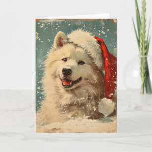 Tarjeta Festiva Navidades de Samoyed vintage personalizados