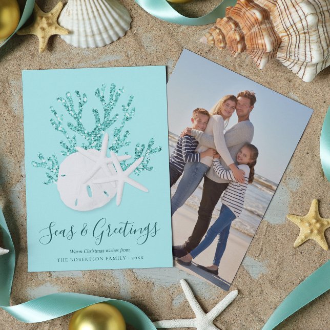 Tarjeta Festiva Navidades de Sand Dollar Starfish & Greetings (Subido por el creador)