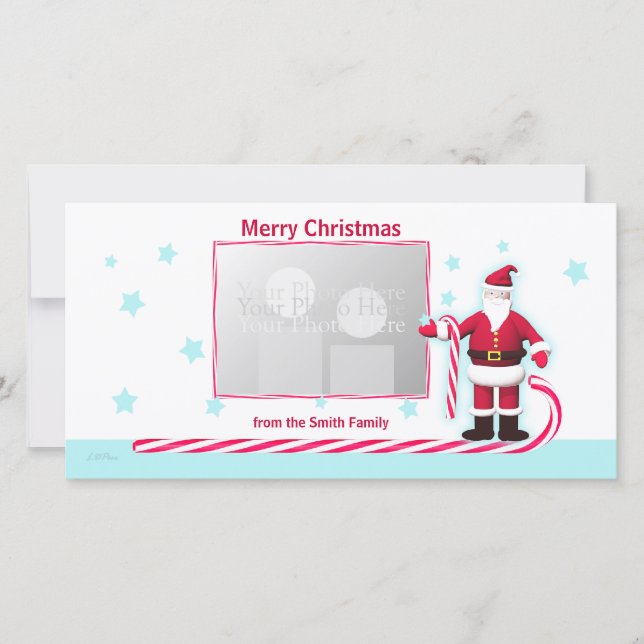 Tarjeta Festiva Navidades de Santa, Candy Cane y Stars (Anverso)