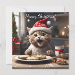 Tarjeta Festiva Navidades de Santa Cat graciosos de Cute Kitten