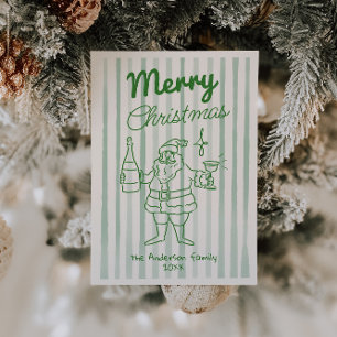 Tarjeta Festiva Navidades de Santa Champagne de Retro dibujados si
