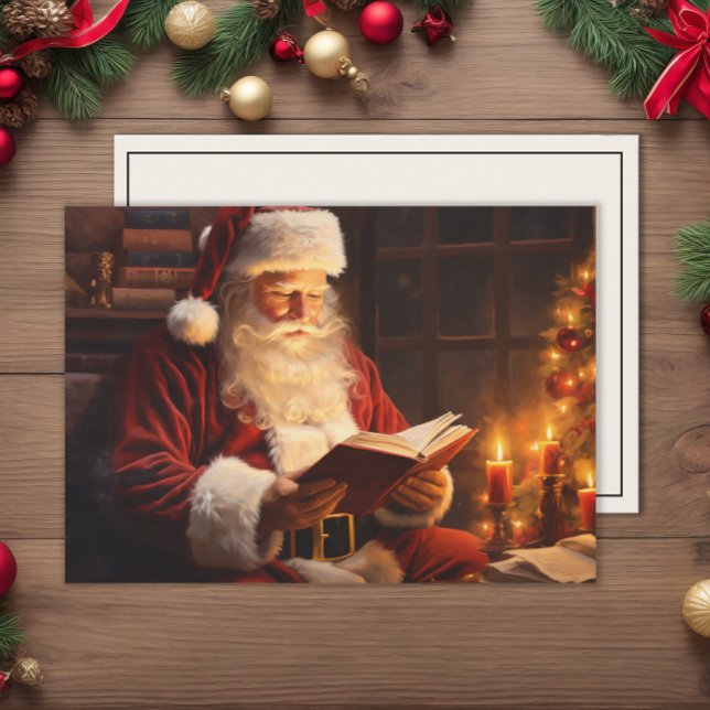 Tarjeta Festiva Navidades de Santa Claus Candlelight Tree (Vintage Santa Claus Christmas greeting card)