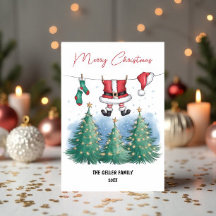 Tarjeta Festiva Navidades de Santa Claus Clothesline & Festive Tre