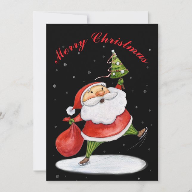 Tarjeta Festiva Navidades de Santa Claus Cute pintan acuarelas (Anverso)