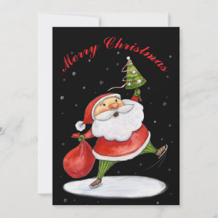 Tarjeta Festiva Navidades de Santa Claus Cute pintan acuarelas