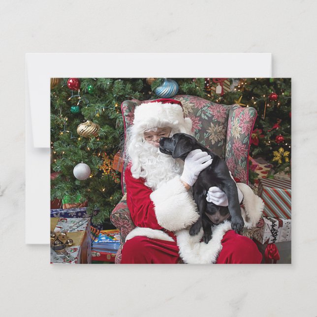 Tarjeta Festiva Navidades de Santa Claus Cute Puppy Black Labrador (Anverso)