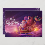 Tarjeta Festiva Navidades de Santa Claus de hoy<br><div class="desc">Un Papá Noel futurista en su trineo propulsado por un cohete,  se extiende por el cielo de medianoche. Su saludo y mensaje personalizados en la parte posterior. *AÑADIR una foto en la espalda también. Seleccione Matte para papel más pesado y alta definición para obtener la mejor calidad de impresión.</div>