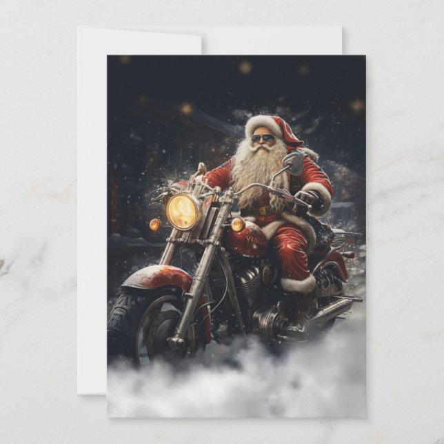 Tarjeta Festiva Navidades de Santa Claus en motocicleta (Anverso)