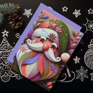 Tarjeta Festiva Navidades de Santa Claus Pink Purple Green