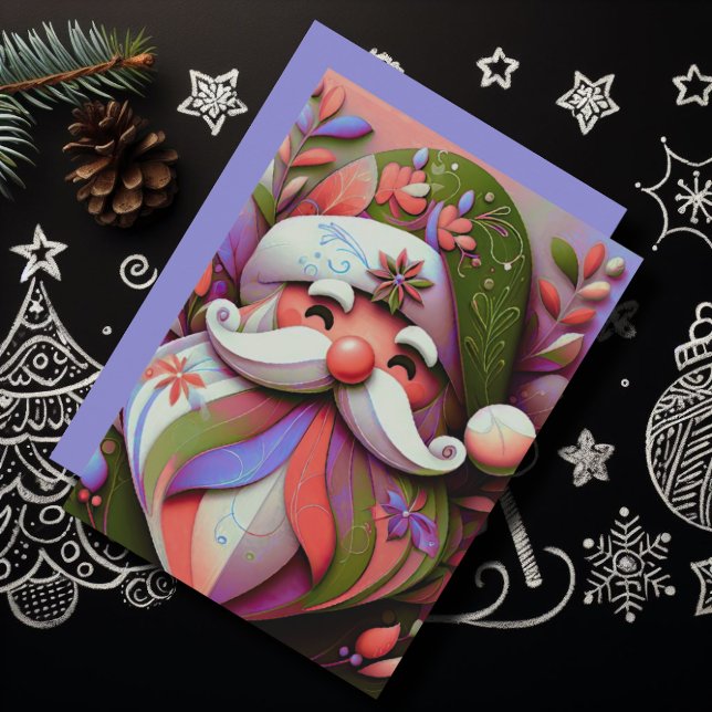 Tarjeta Festiva Navidades de Santa Claus Pink Purple Green (Subido por el creador)