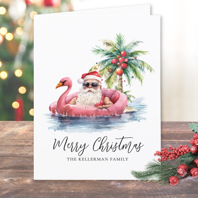 Tarjeta Festiva Navidades de Santa Claus Tropical Beach (Santa Claus Tropical Beach Christmas Holiday Card)