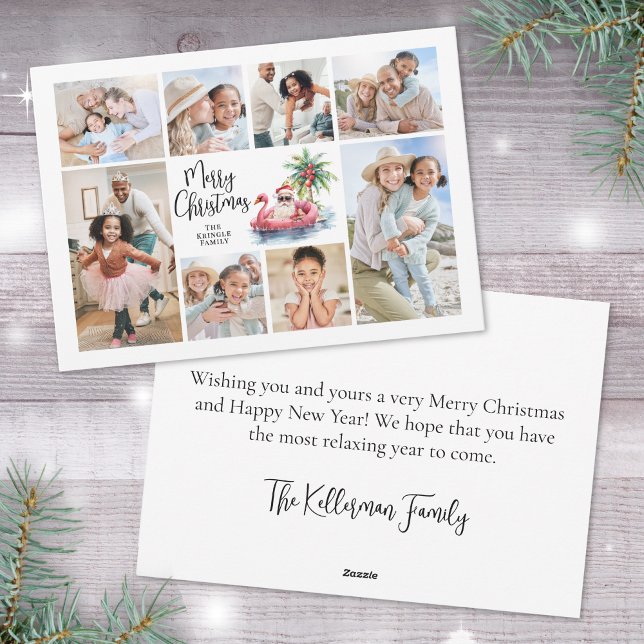 Tarjeta Festiva Navidades de Santa Claus Tropical Photo Beach (Santa Claus Tropical Photo Beach Christmas Holiday Card )