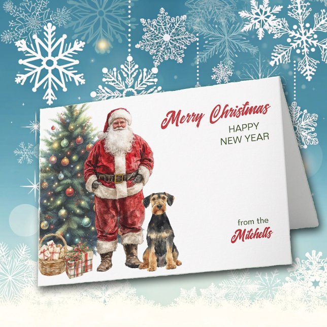 Tarjeta Festiva Navidades de Santa Claus y Airedale Terrier Dog (Subido por el creador)
