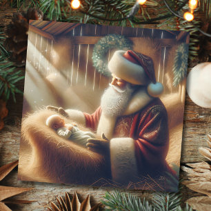 Tarjeta Festiva Navidades de Santa Claus y Baby Jesus
