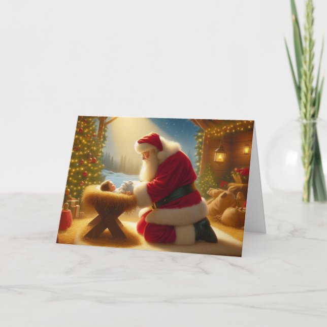 Tarjeta Festiva Navidades de Santa Claus y Baby Jesus (Anverso)