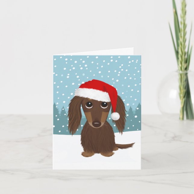 Tarjeta Festiva Navidades de Santa Cruz de Tan Dachshund (Anverso)