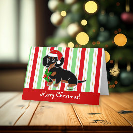Tarjeta Festiva Navidades de Santa Dachshund en negro y tan