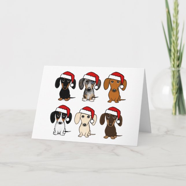 Tarjeta Festiva Navidades de Santa Dachshunds Cute Wiener (Anverso)