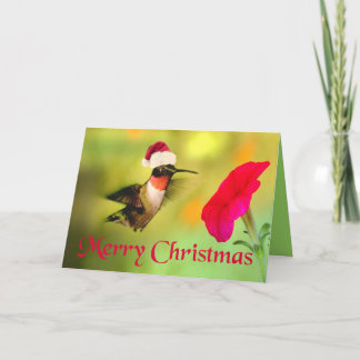 Tarjeta Festiva Navidades de Santa Hat Hummingbird