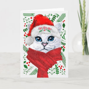 Tarjeta Festiva Navidades de Santa Hat Meowy, gato forestal norueg