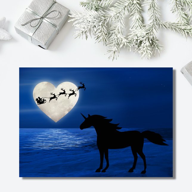 Tarjeta Festiva Navidades de Santa, Heart Moon y Unicorn Beach (Subido por el creador)