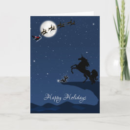 Tarjeta Festiva Navidades de Santa, Luna Llena, Unicornio y Hadas