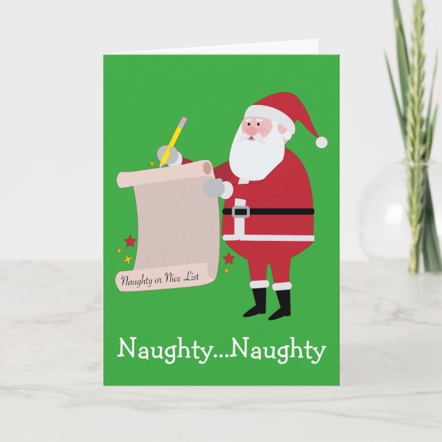 Tarjeta Festiva Navidades de Santa Naughty o Nice List (Anverso)