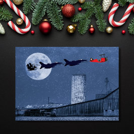 Tarjeta Festiva Navidades de Santa, Sleigh, F-16 Jets y Red Biplan
