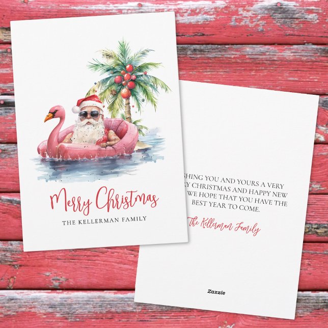 Tarjeta Festiva Navidades de Santa Tropical Beach (Santa Tropical Beach Christmas Holiday Card)