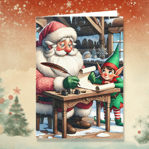 Tarjeta Festiva Navidades de Santa y Elf en el Polo Norte